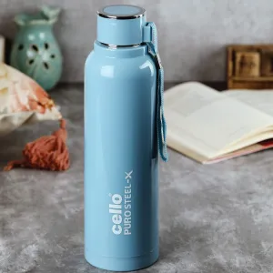 Cello Puro Steel-X Benz 900 | Leak Proof| Wide Mouth & Easy to Open | Insulated Inner Steel Outer Plastic Water Bottle | 730ml | Turquoise