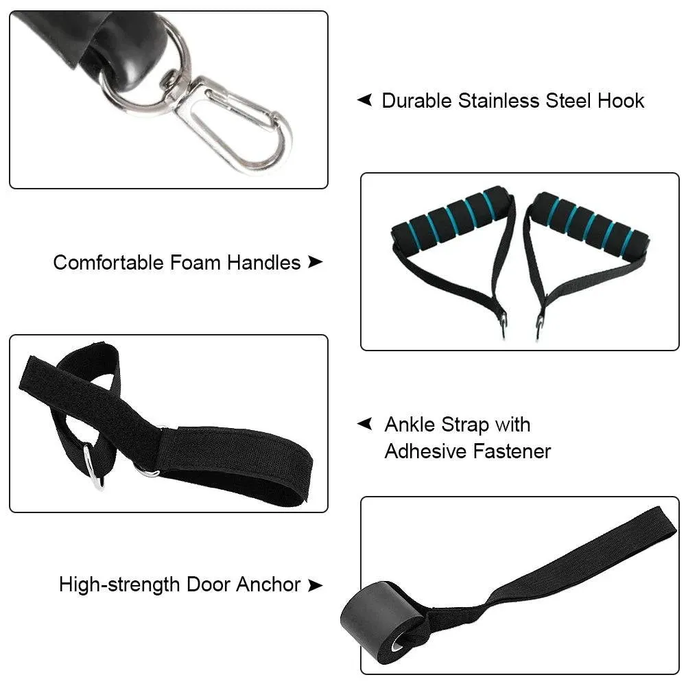 11pcs Fitness Resistance Bands Set Workout Exercise Tube Bands with Door Anchor Ankle Straps Cushioned for Home Gym Travel