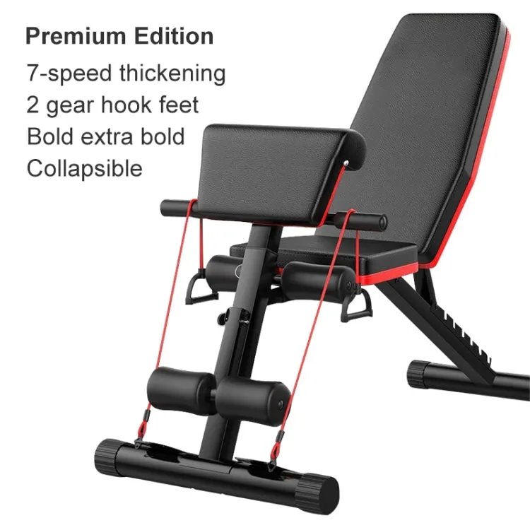 189-3 Premium Edition Household Folding Multifunctional Bold Main Frame Dumbbell Bench Sit-up Bench Weightlifting Bed with Pull Rope & Preacher Curl