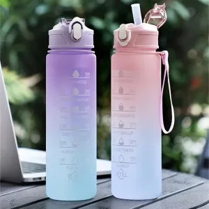 280ml/750ml Leakproof Gradient Color Water Bottle With Time Mark And Straw - BPA Free For Sports, Fitness, Gym, And Travel - Includes Random Color Lanyard - Available In 9.5oz And 25oz Sizes