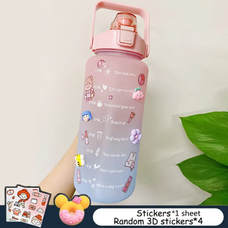 2L Large Capacity Water Bottle - Bounce Cover, Time Scale Reminder, Frosted Cup (Outdoor Sports Fitness)