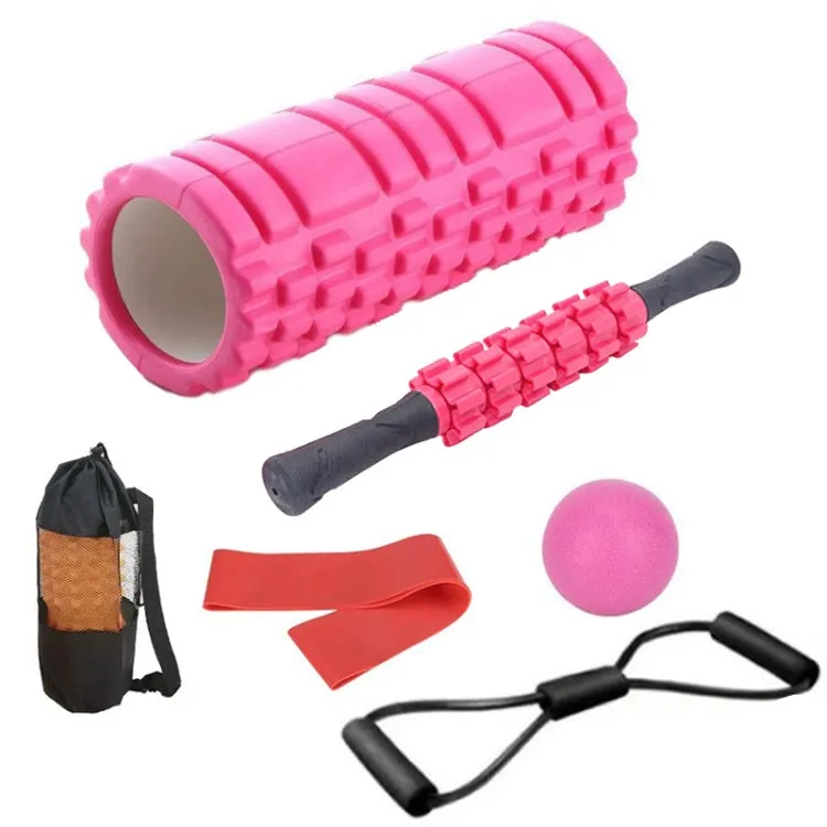 33cm 6pcs/set EVA Hollow Foam Roller Muscle Relaxation Roller Yoga Column Set Fitness Equipment(Pink)