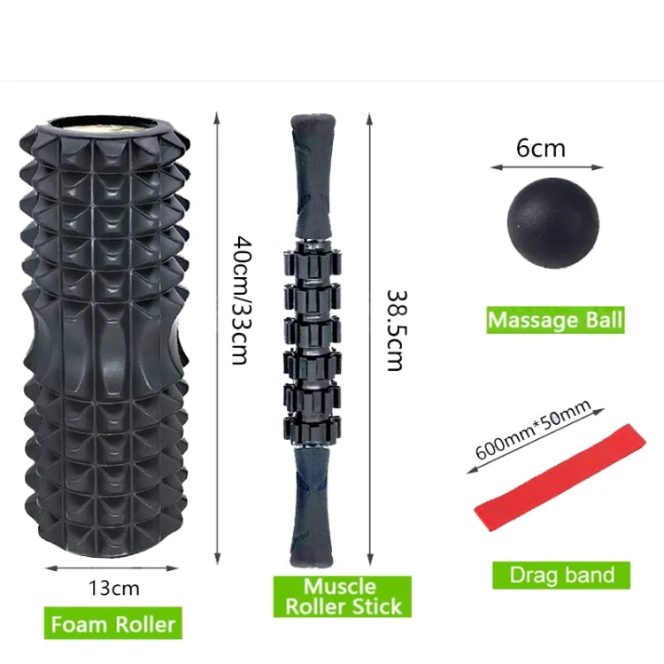 3pcs/set Crescent Hollow Foam Roller Yoga Column Set Fitness Muscle Relaxation Massager Set(33cm Black)