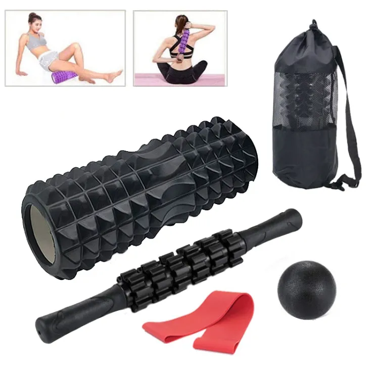 3pcs/set Crescent Hollow Foam Roller Yoga Column Set Fitness Muscle Relaxation Massager Set(33cm Black)