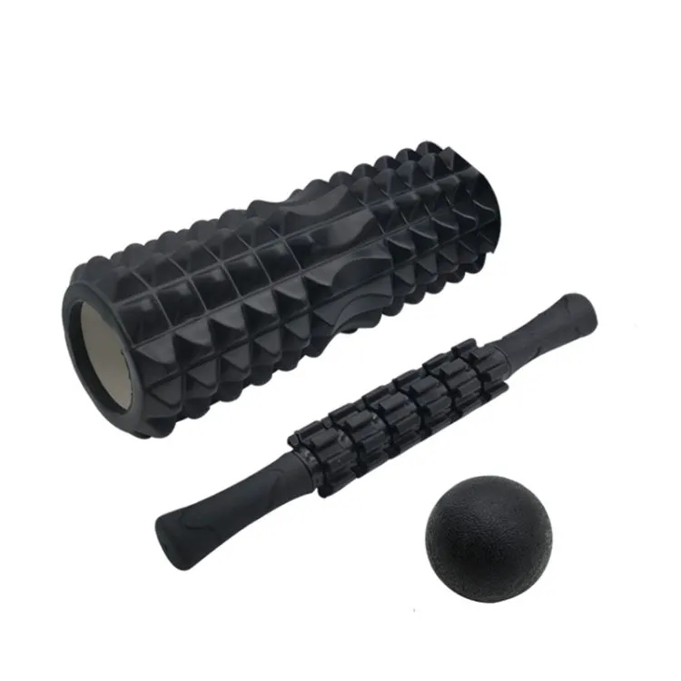 3pcs/set Crescent Hollow Foam Roller Yoga Column Set Fitness Muscle Relaxation Massager Set(45cm Black)