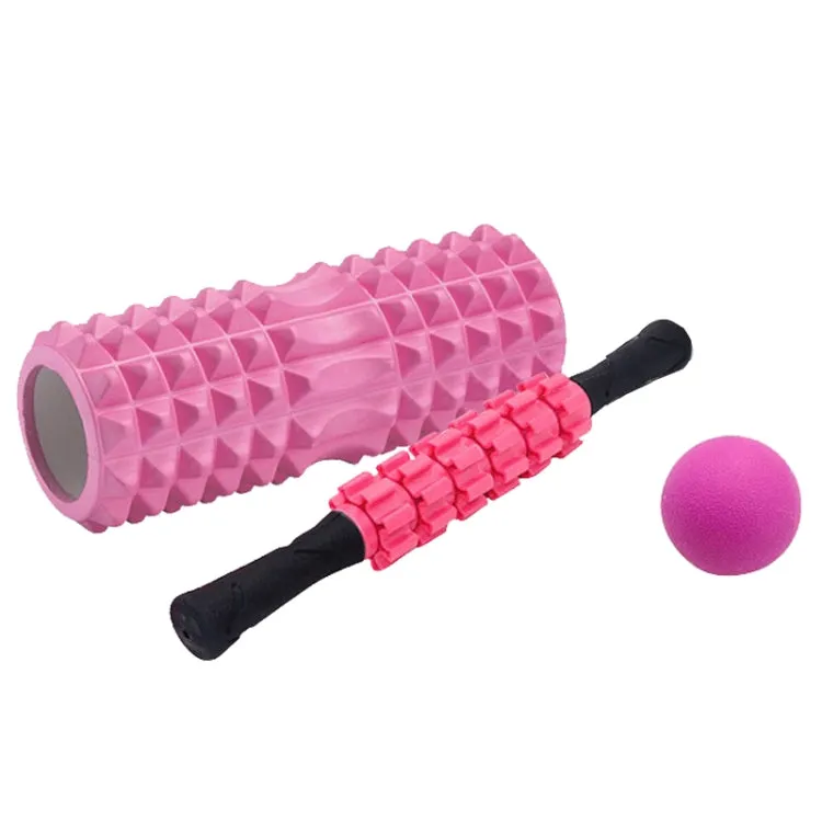 3pcs/set Crescent Hollow Foam Roller Yoga Column Set Fitness Muscle Relaxation Massager Set(45cm Pink)