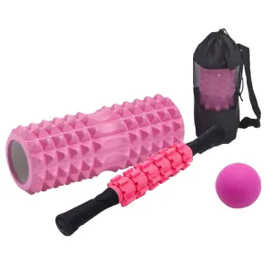 4pcs/set Crescent Hollow Foam Roller Yoga Column Set Fitness Muscle Relaxation Massager Set(33cm Pink)