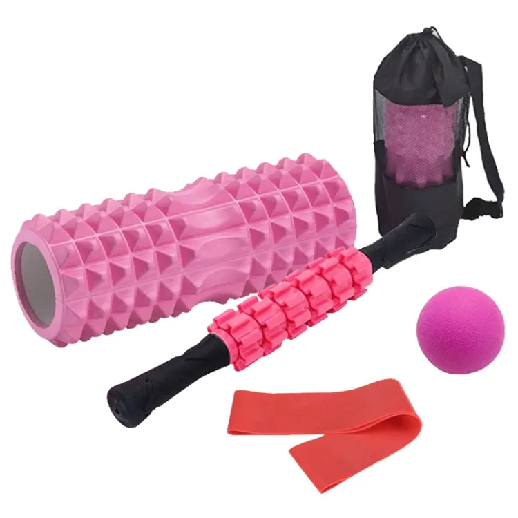 5pcs/set Crescent Hollow Foam Roller Yoga Column Set Fitness Muscle Relaxation Massager Set(33cm Pink)