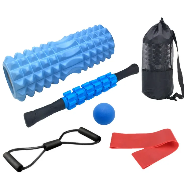 6pcs/set Crescent Hollow Foam Roller Yoga Column Set Fitness Muscle Relaxation Massager Set(33cm Blue)