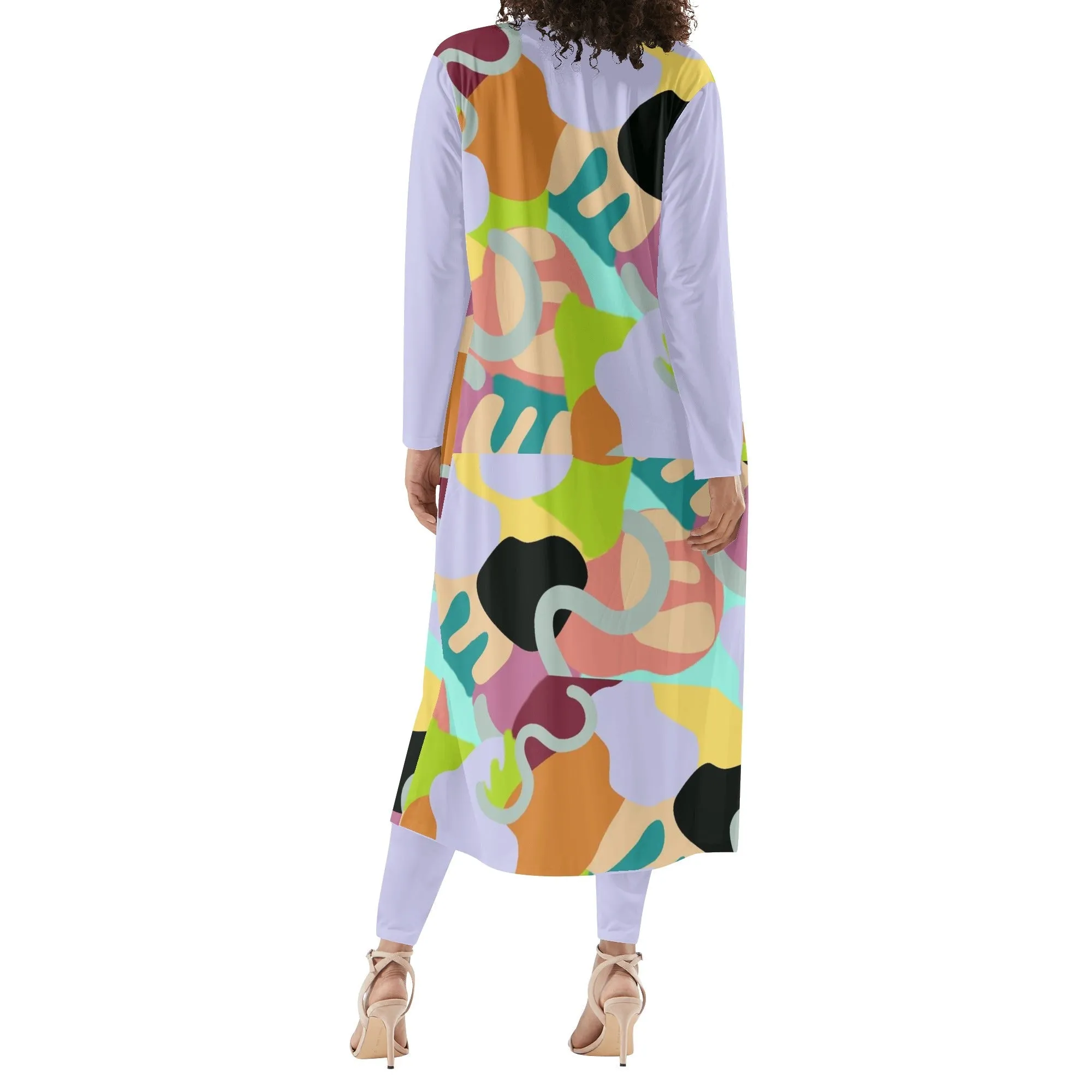 Abstract Wild Women's Long Sleeve Cardigan and Leggings 2pcs