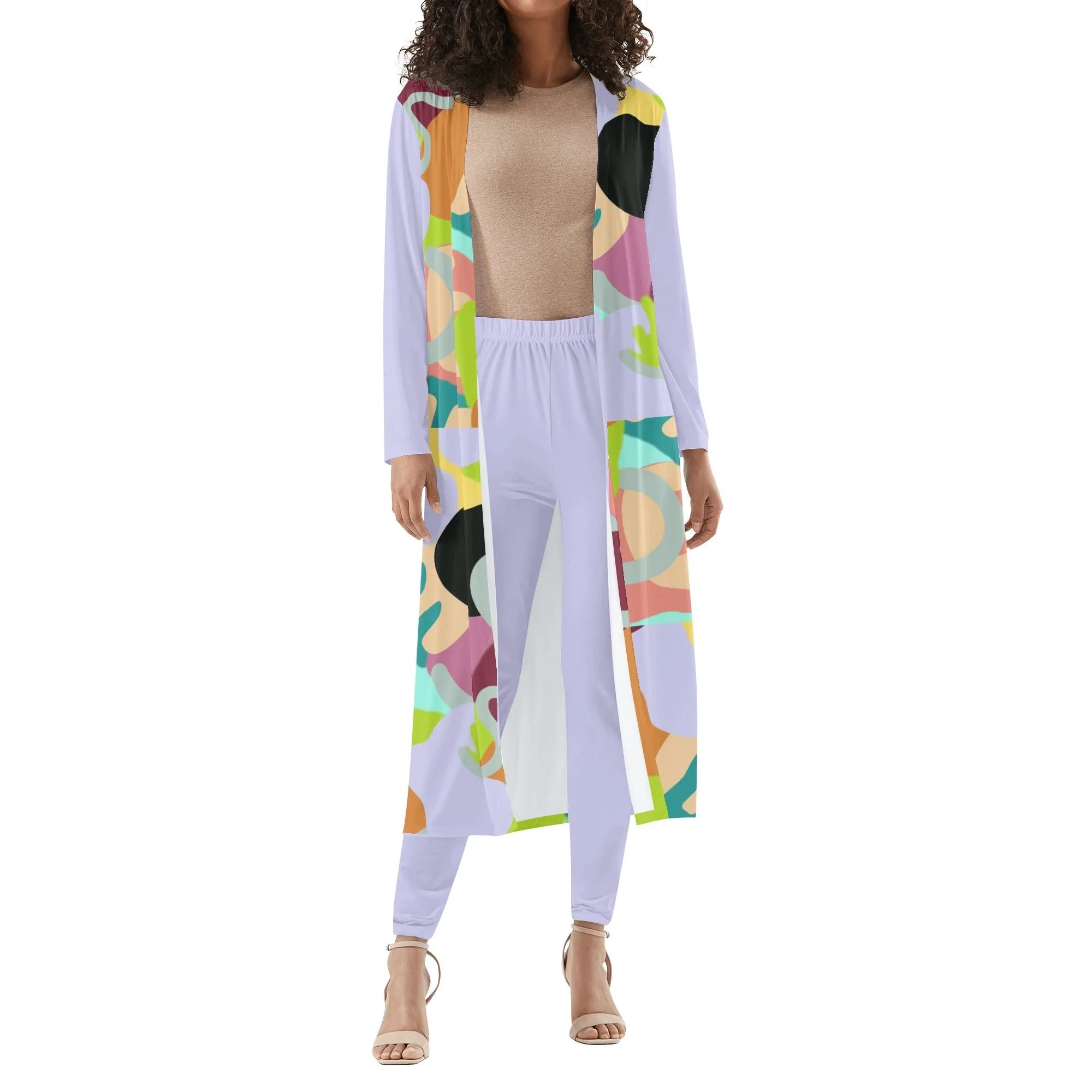 Abstract Wild Women's Long Sleeve Cardigan and Leggings 2pcs