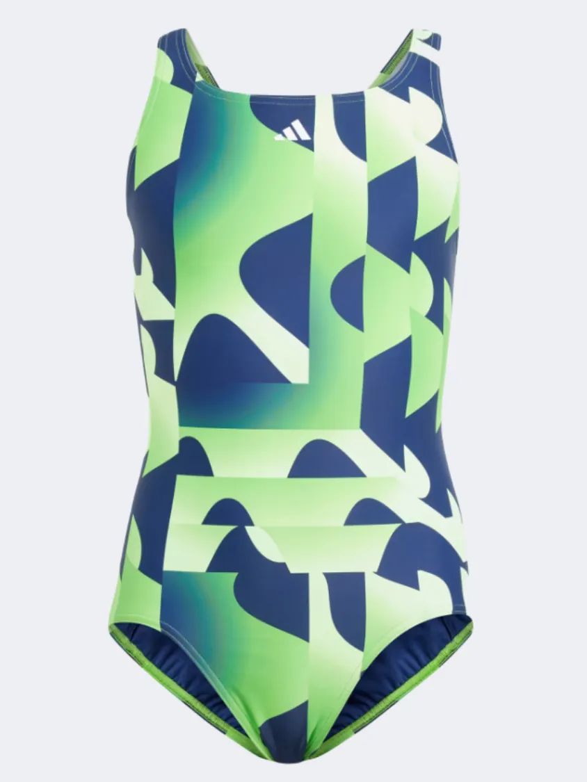 Adidas Performance Seas Graphic Girls Swim Monokini Green Spark