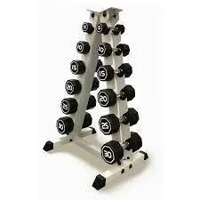 Apollo Athletics Iron Bull IR3920 Coated Octagon Dumbbells 5-30lb Set with A Frame DBR-A White Rack