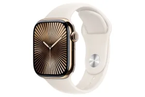 Apple Watch Series 10 GPS   Cellular | 42mm | Gold Titanium Case with Starlight Sport Band S/M