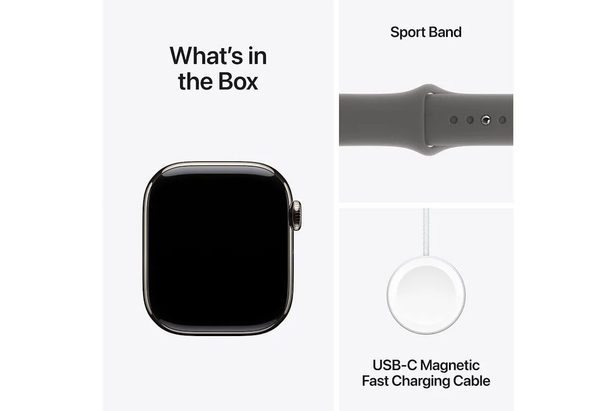 Apple Watch Series 10 GPS   Cellular | 42mm | Natural Titanium Case with Stone Grey Sport Band M/L