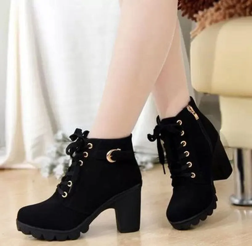 Autumn Winter Thick Heeled Woman Boots