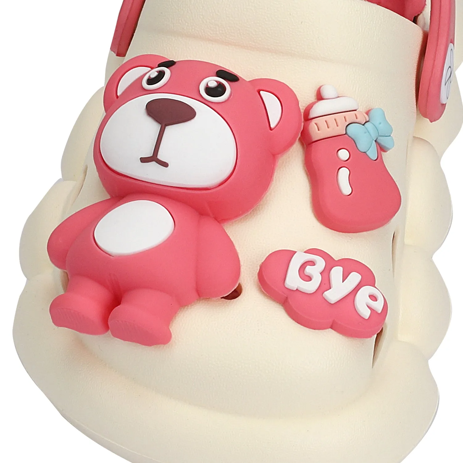 Bear Cartoon Applique detailed Clogs - Pink