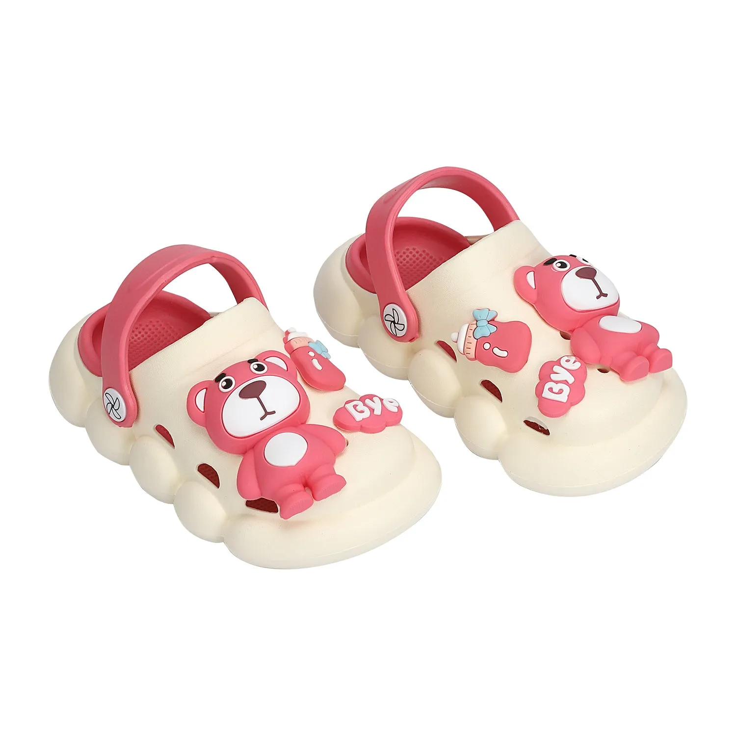 Bear Cartoon Applique detailed Clogs - Pink