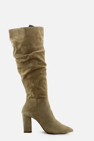 Bershka Zipper Block Heels Slouch Boots | Suede