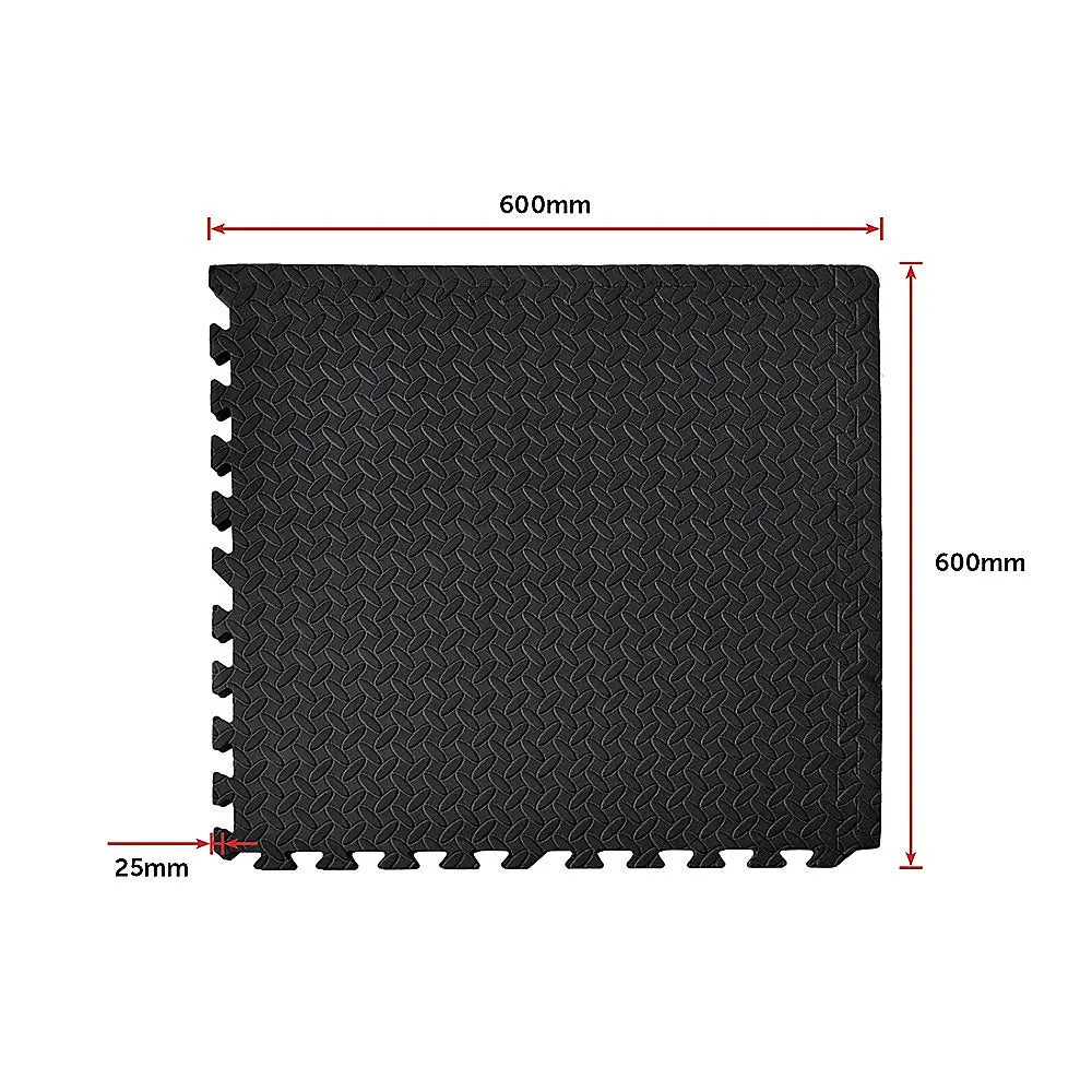 Black EVA Foam Gym Mats, Slip-Free, Water-Resistant, 12 Tiles