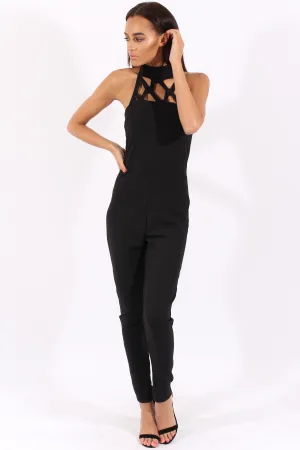 Black Halterneck Cage Detail Jumpsuit - Mandy