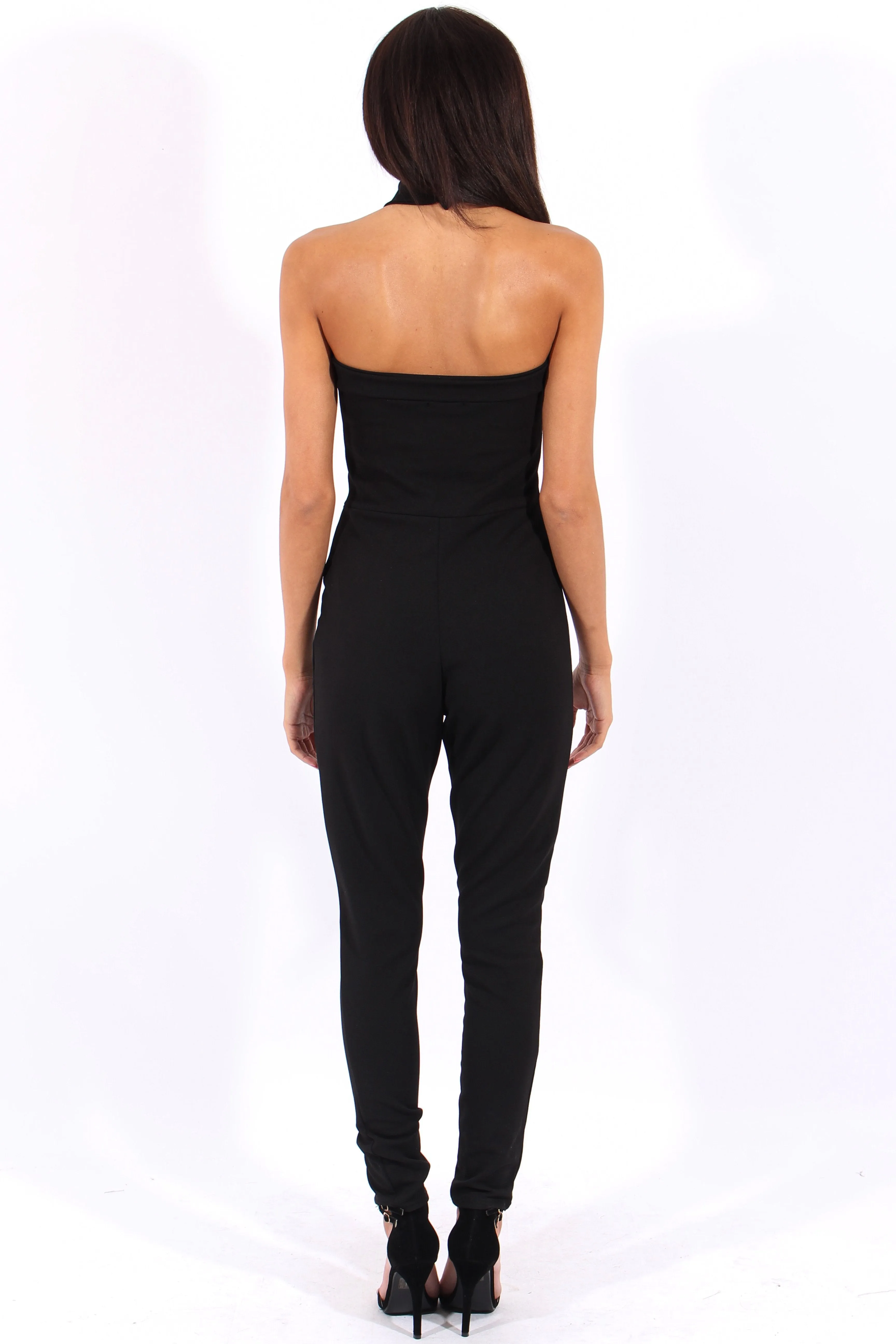 Black Halterneck Cage Detail Jumpsuit - Mandy