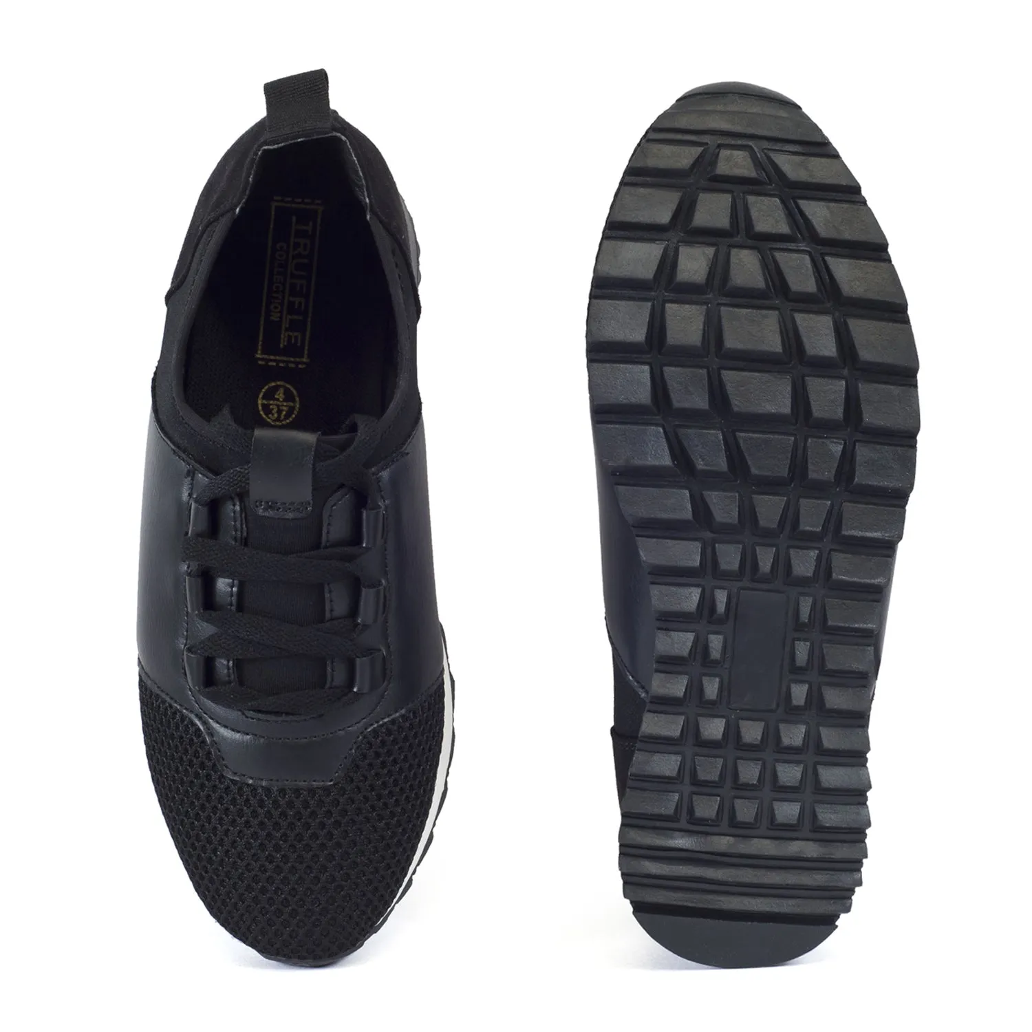 Black Lace Up Mesh Trainers