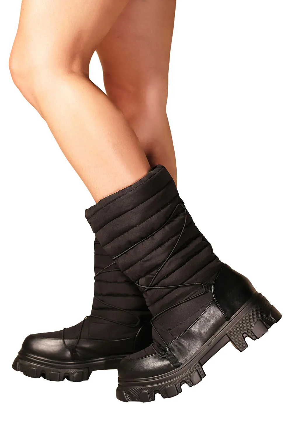 Black Platform Chunky Ankle Boots with Lace UP