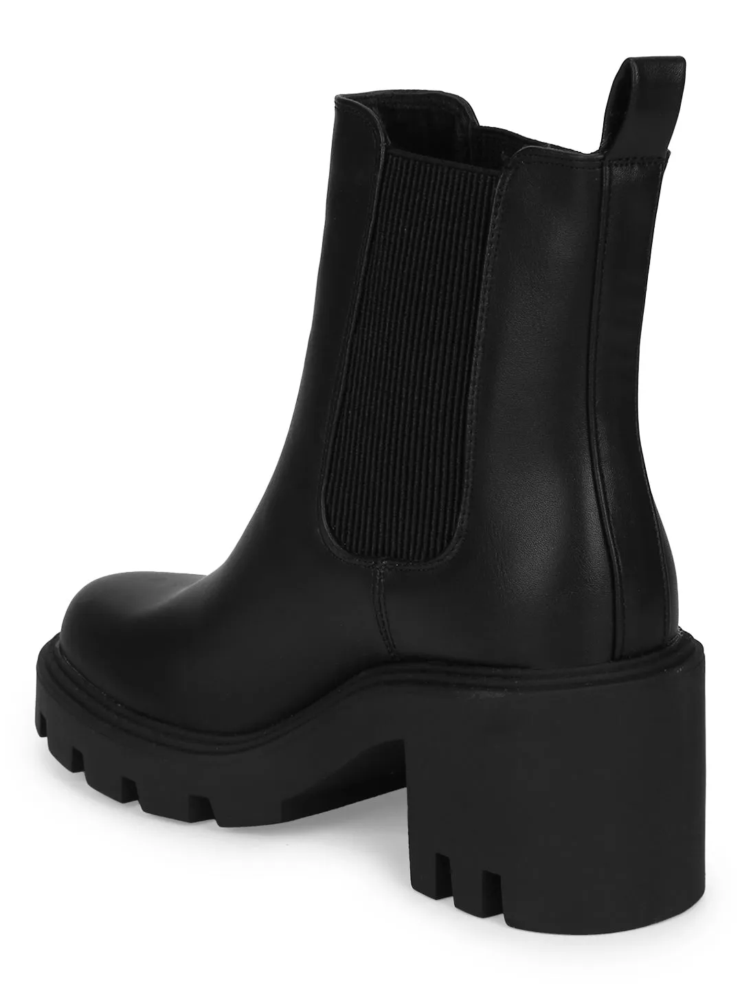 Black PU Slip On Platform Ankle Boots (EDIT3)