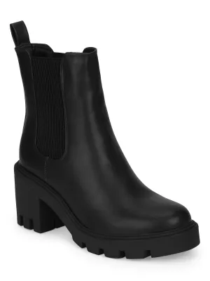 Black PU Slip On Platform Ankle Boots (EDIT3)