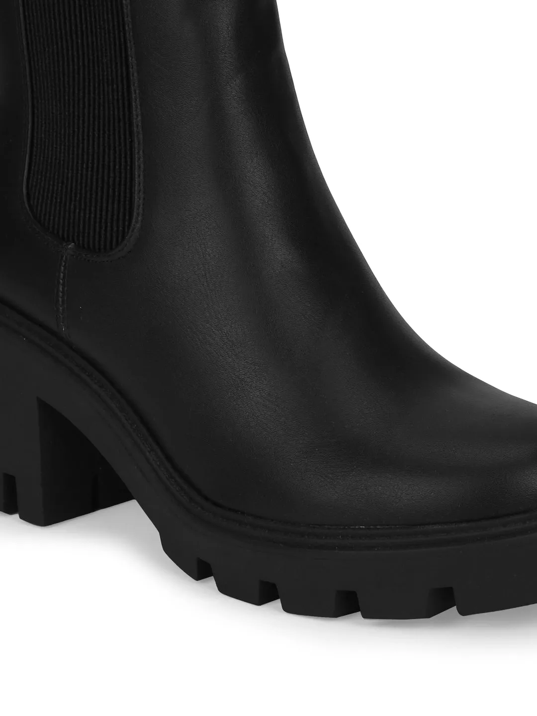 Black PU Slip On Platform Ankle Boots (EDIT3)