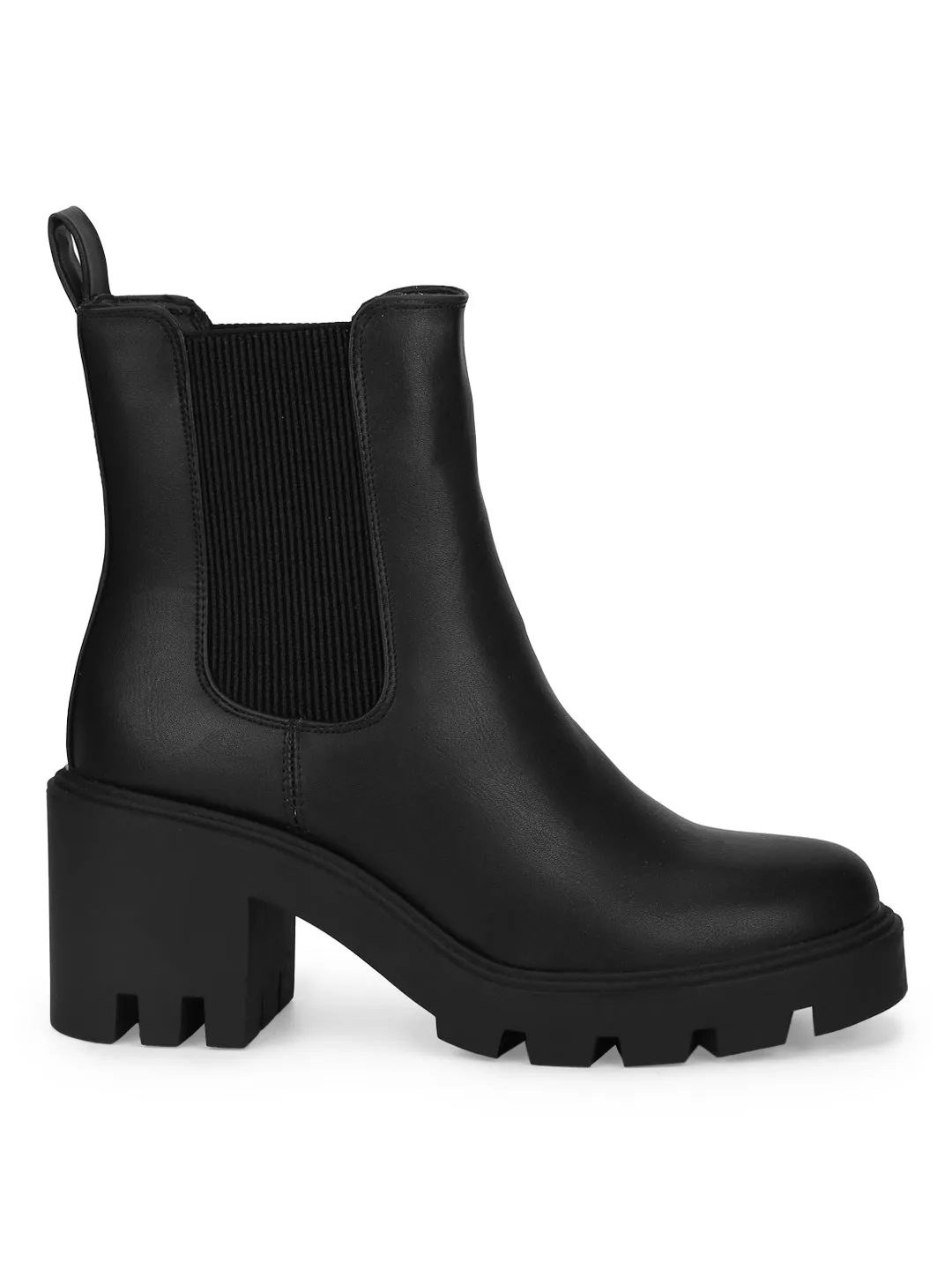 Black PU Slip On Platform Ankle Boots (EDIT3)