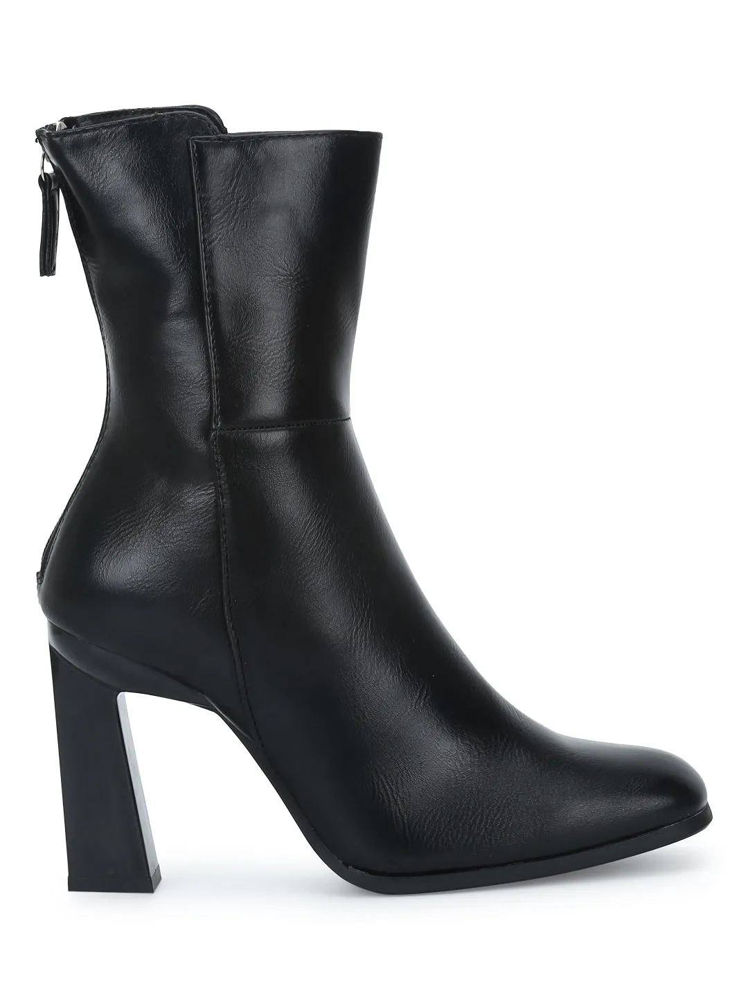 Black Pu Zipper Ankle Length Boots