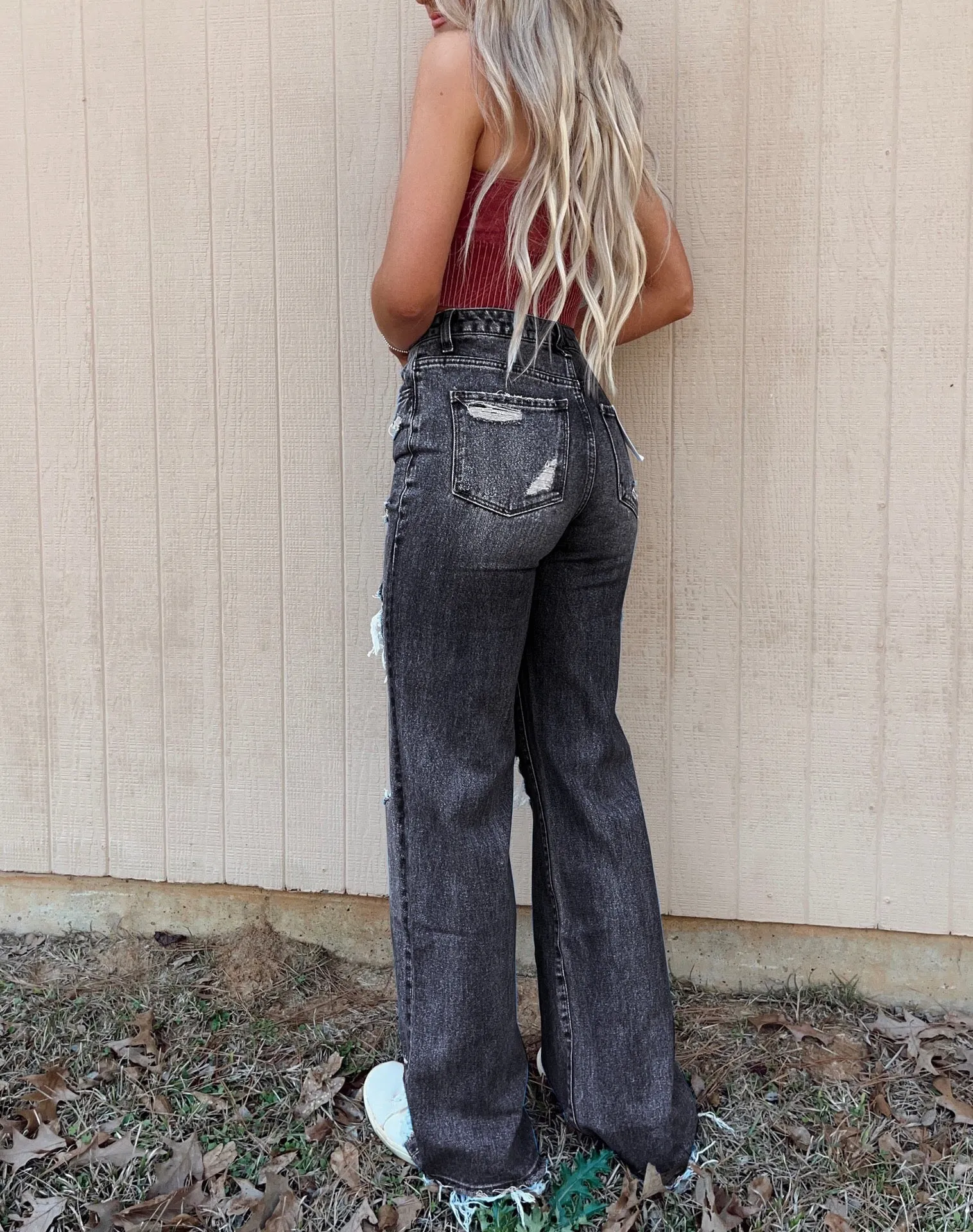 Blue High Waist Distressed Bell Jeans