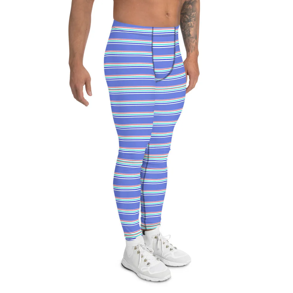 Blue Red Striped Men's Leggings, Horizontal Stripe Modern Best Meggings-Made in USA/EU