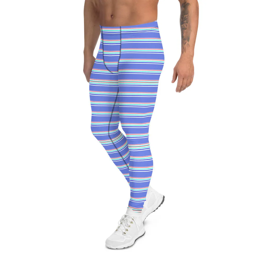 Blue Red Striped Men's Leggings, Horizontal Stripe Modern Best Meggings-Made in USA/EU