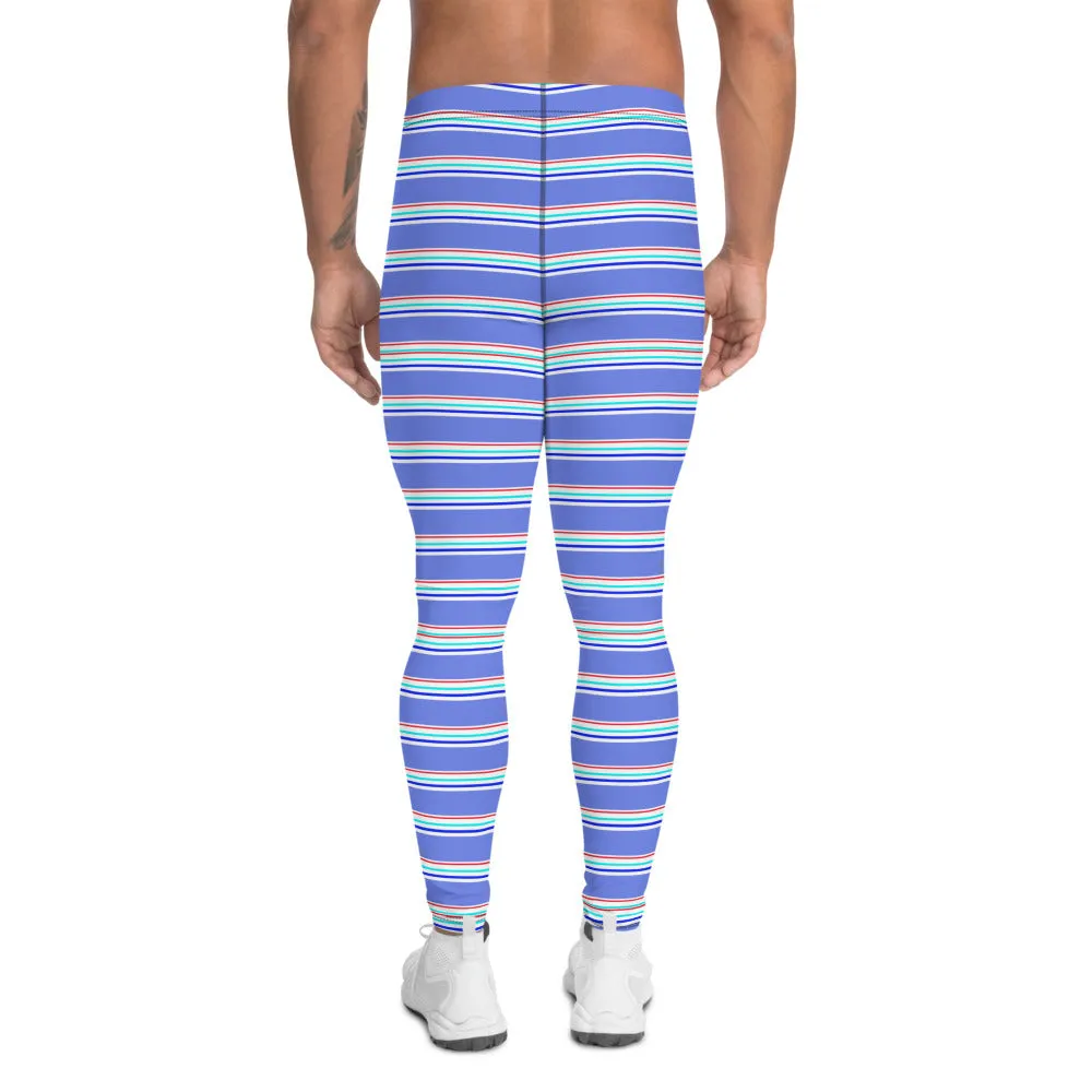 Blue Red Striped Men's Leggings, Horizontal Stripe Modern Best Meggings-Made in USA/EU