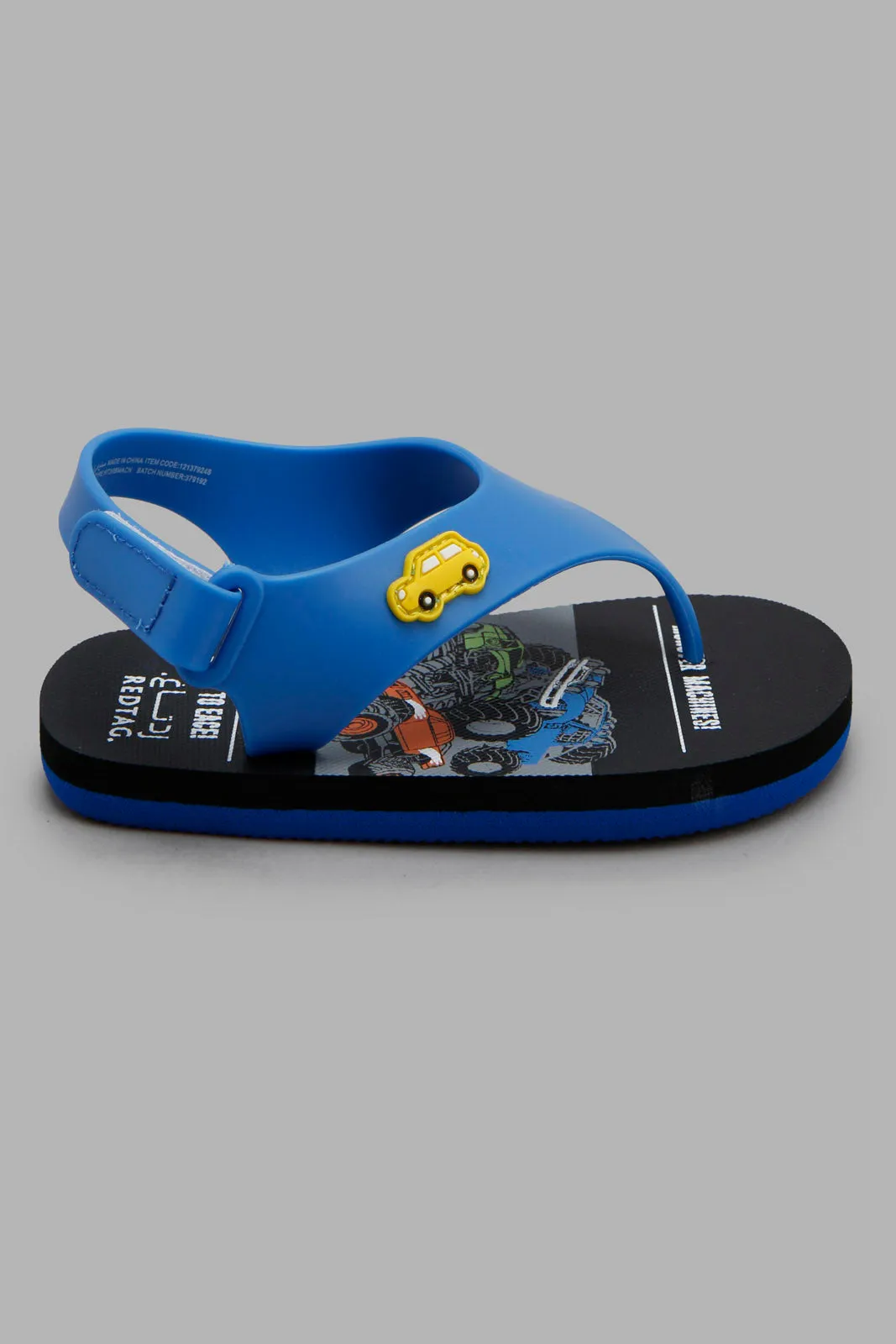 Boys Black And Blue Truck Velcro Flipflop