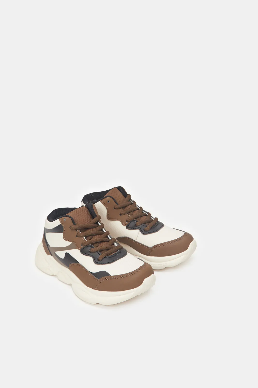 Boys Brown Color Block High Top