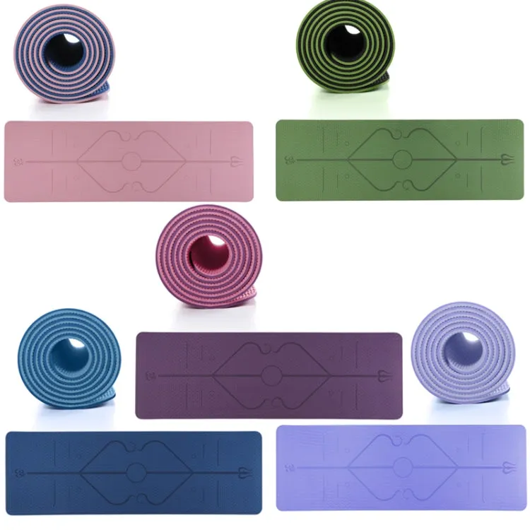 BSJ002 TPE Double Layer Two-Color Yoga Mat Fitness Mat with Body Line, Specification: 183 x 61 x 0.6cm(Bamboo Cyan   Black)