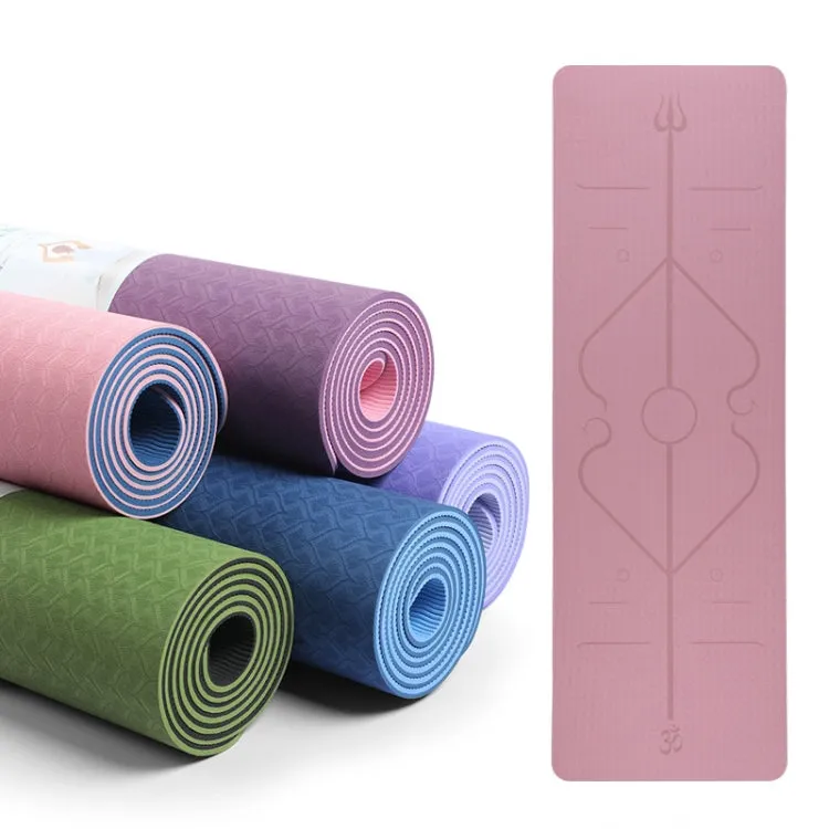 BSJ002 TPE Double Layer Two-Color Yoga Mat Fitness Mat with Body Line, Specification: 183 x 61 x 0.6cm(Bamboo Cyan   Black)