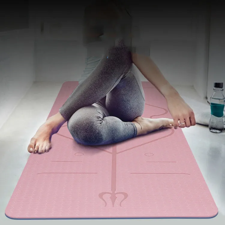 BSJ002 TPE Double Layer Two-Color Yoga Mat Fitness Mat with Body Line, Specification: 183 x 61 x 0.6cm(Deep Purple   Pink)