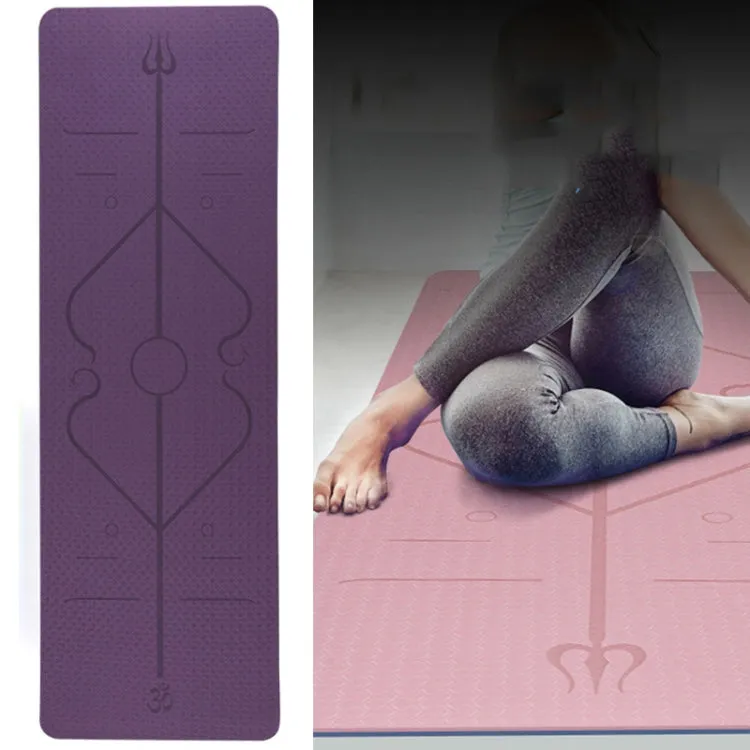 BSJ002 TPE Double Layer Two-Color Yoga Mat Fitness Mat with Body Line, Specification: 183 x 61 x 0.6cm(Deep Purple   Pink)