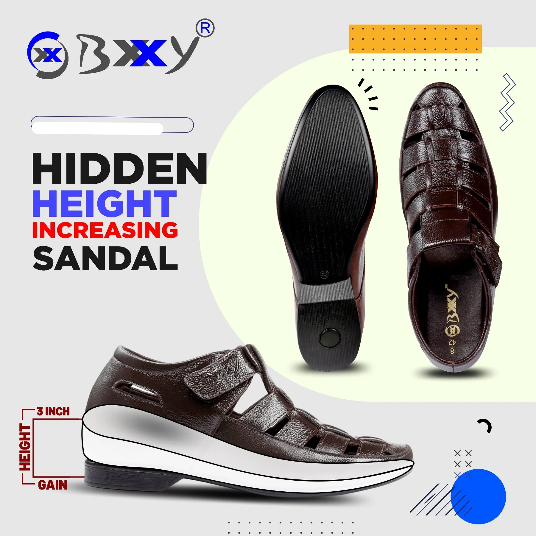 BXXY Men's 3 Inch Hidden Height Increasing Comfortable And Stylish Roman Sandals