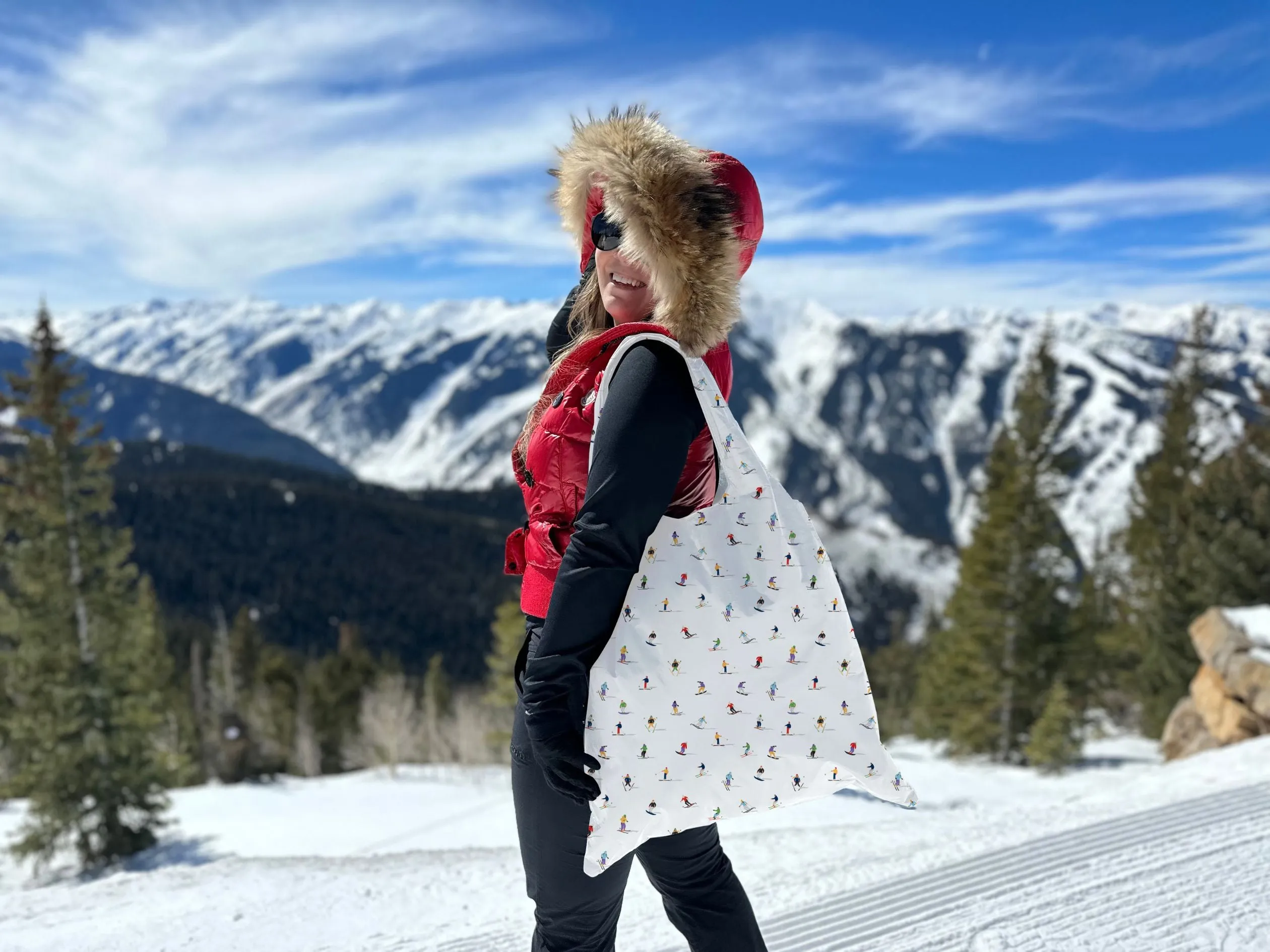 Carryall Tote Bag with Pocket Dancing Skiers