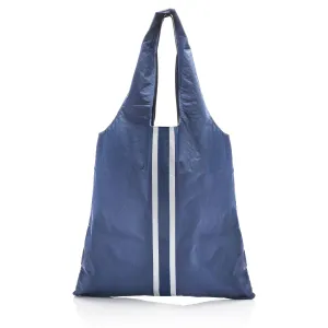 Carryall Tote Bag with Pocket in Shimmer Navy Blue with Silver Stripes