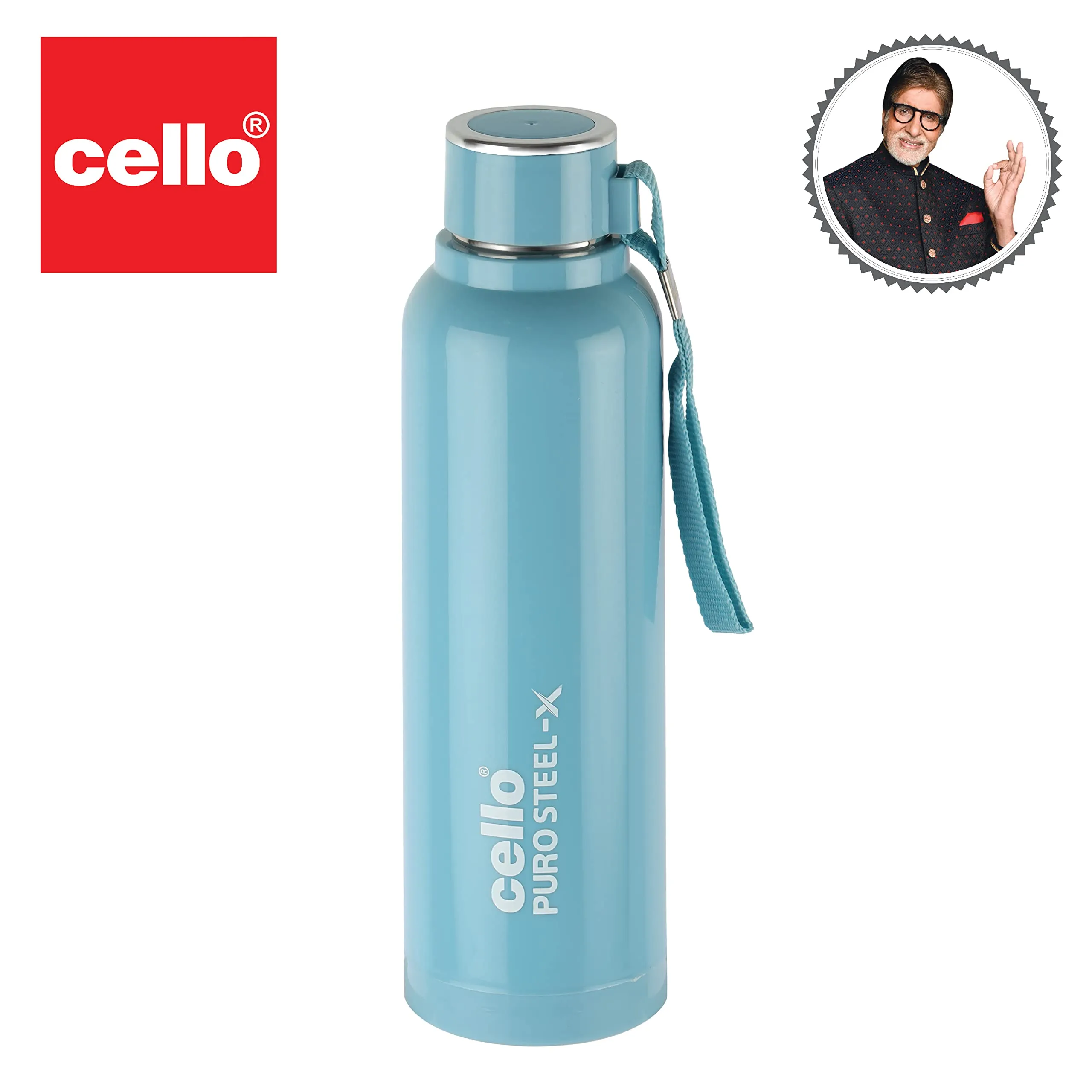 Cello Puro Steel-X Benz 900 | Leak Proof| Wide Mouth & Easy to Open | Insulated Inner Steel Outer Plastic Water Bottle | 730ml | Turquoise