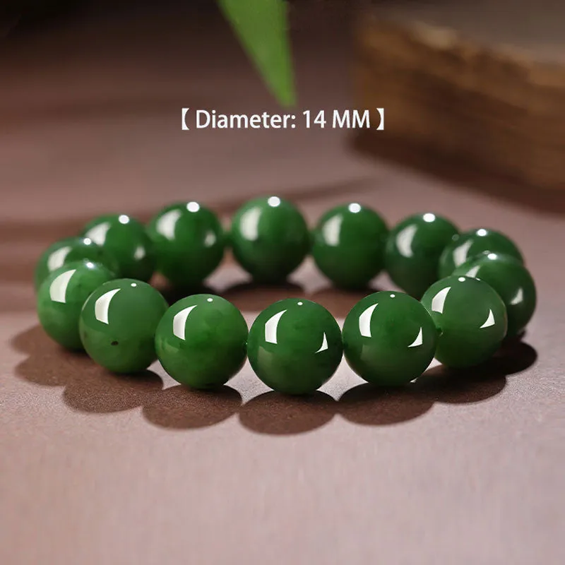 Chinese Classic Minimalist Design Xinjiang Hetian Jade Green Jade Beaded Bracelet