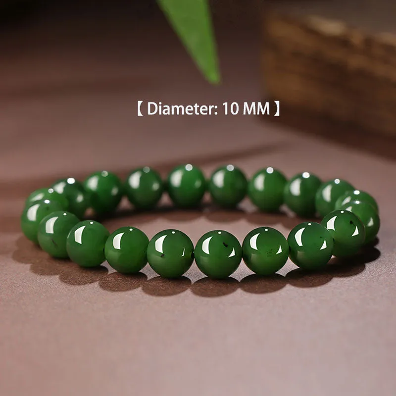 Chinese Classic Minimalist Design Xinjiang Hetian Jade Green Jade Beaded Bracelet