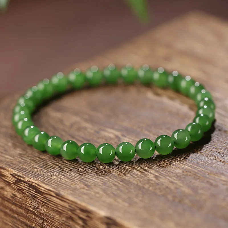 Chinese Classic Minimalist Design Xinjiang Hetian Jade Green Jade Beaded Bracelet